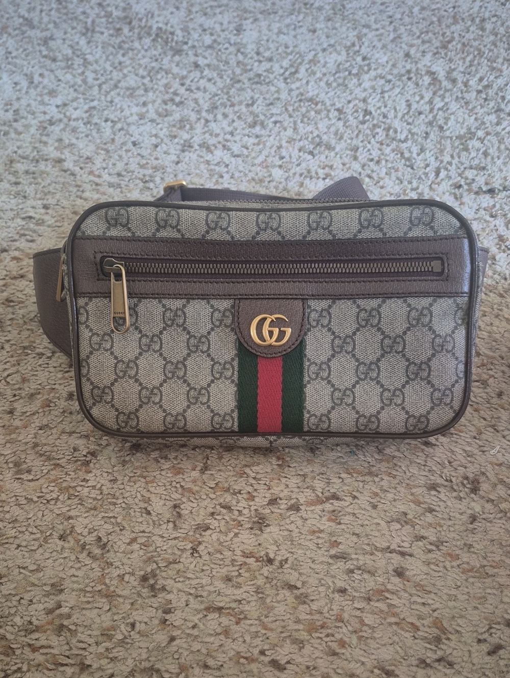 Gucci Beige GG Supreme Canvas Crossbody with Green and Red Web Stripe